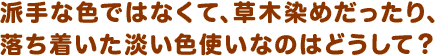 派手な色ではなくて、草木染めだったり、落ち着いた淡い色使いなのはどうして？